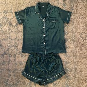 SHEIN Emerald Green Satin PJ Set